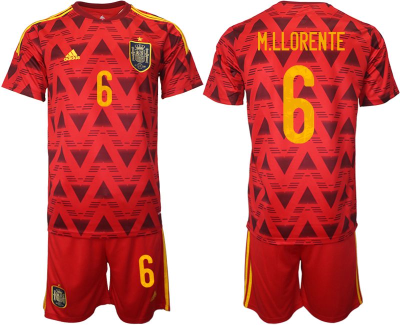 Men 2022 World Cup National Team Spain home red #6 Soccer Jersey